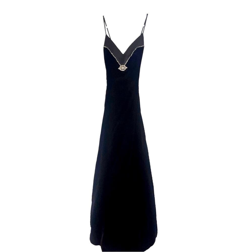 VIP Boutique long velvet prom formal gown spaghetti straps rhinestone bling 4